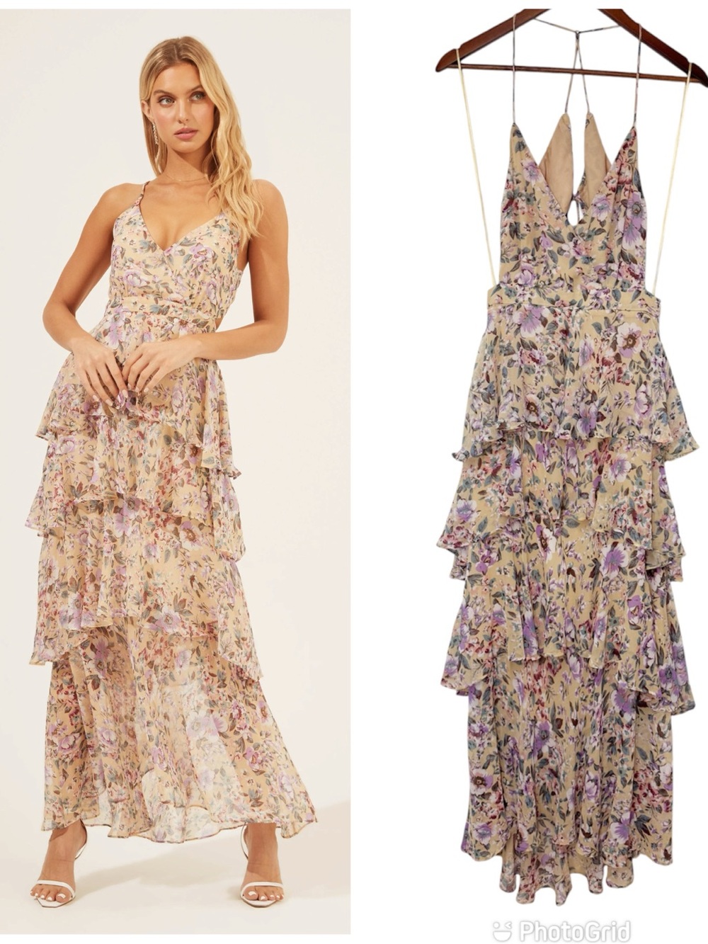 ASTR the Label Rosanna Floral Tiered Maxi Dress Small Wedding Guest Open Back